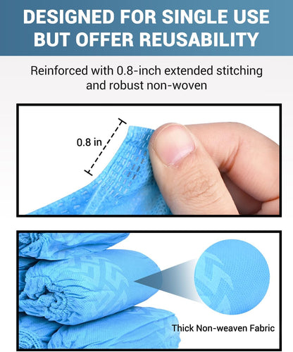 Buself X-Large 100 Count Shoe Covers Disposable Non-Slip, Premium Cloth Boot Covers, Slip-resistant, Durable, Breathable, Non-toxic, Recyclable, Stretchable Fits Up to Size 13 US Men - Blue