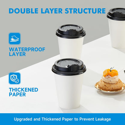 RACETOP Disposable Paper Coffee Cups with Lids, 12 oz, 100 Pack