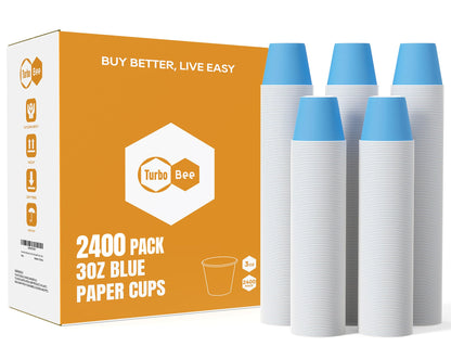 Turbo Bee 3oz Disposable Paper Cups 2400Pack, Small Bathroom Cups Bulk, Rinse Small Blue Paper Mouthwash Tumblers Perfect for Bathroom, Party, Picnic, Travel and Events