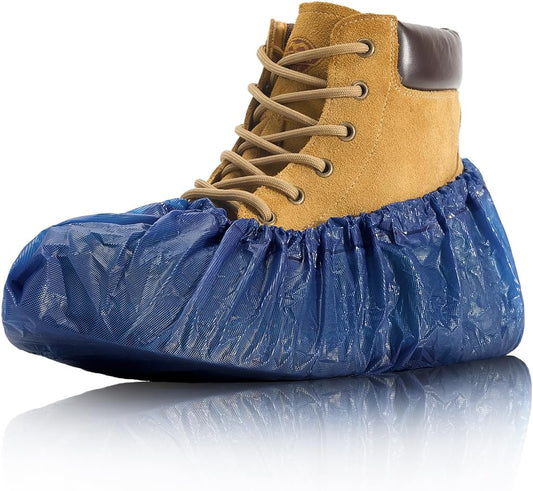 Heavy Duty Shoe Covers Disposable, XL 6.7"×17.7", 0.3oz Thick Waterproof Booties, Non-Slip Disposable Boot Covers, One Size Fits Most, 100 Pack for Indoor & Outdoor Use