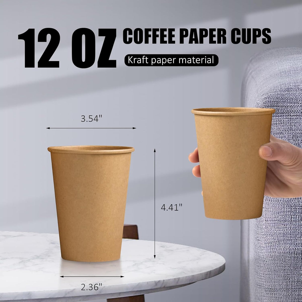 Clawsoff 180 Pack 12 oz Coffee Cups Brown Kraft Disposable Hot Paper Cups