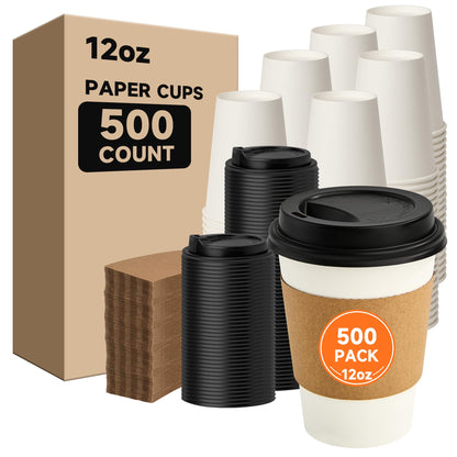 METAPRINT 300 Pack 12 oz Disposable Paper Coffee Cups, White