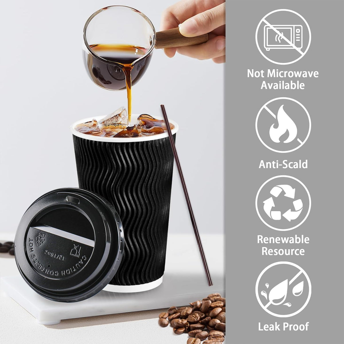 Lamosi 50 Pack 16 oz Coffee Cups with Lids, Disposable To Go Paper Cups