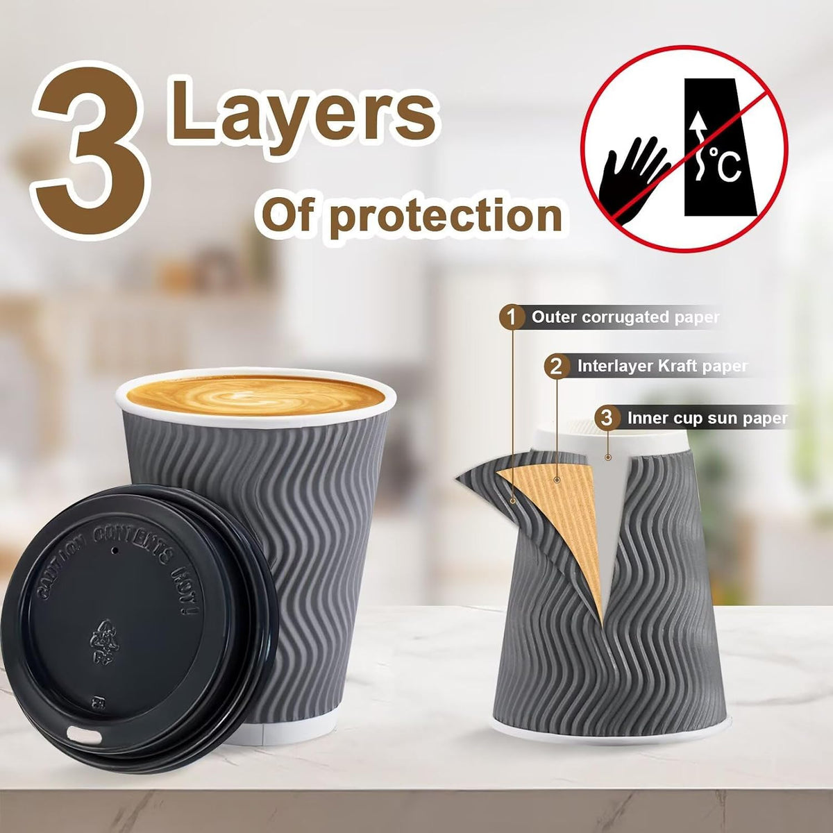 Clawsoff 100 Pack 12 oz Coffee Cups with Lids Disposable Paper Cups Gray