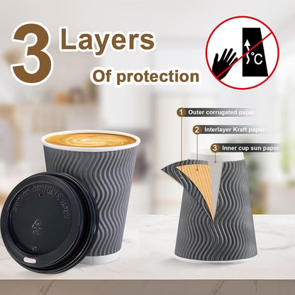 Clawsoff 100 Pack 12 oz Coffee Cups with Lids Disposable Paper Cups Gray