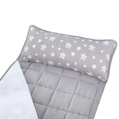 Moonsea Toddler Nap Mat with Pillow and Fleece Minky Blanket Grey
