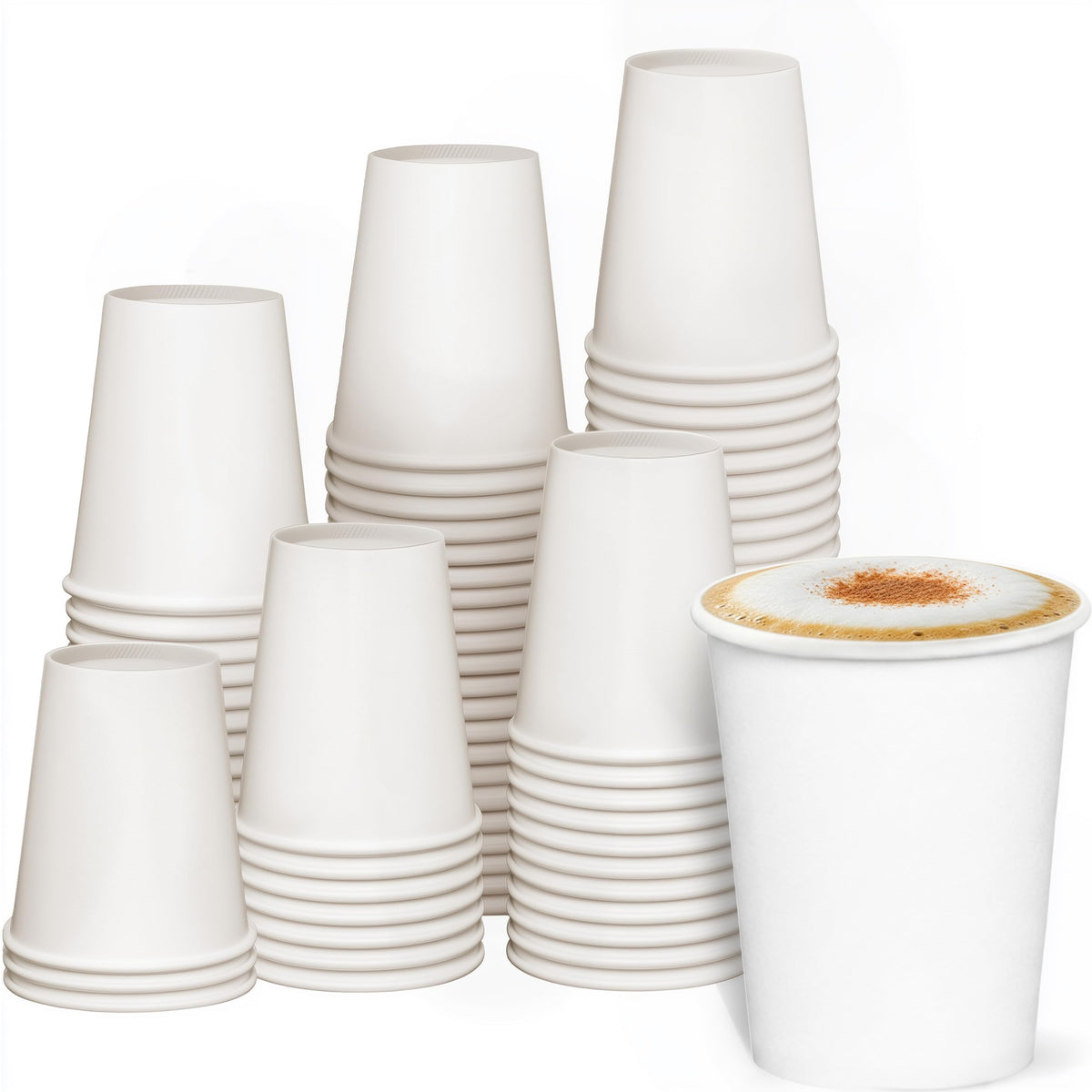 GUSTO 8 oz Disposable White Paper Cups [100 Count] Hot Coffee Cups