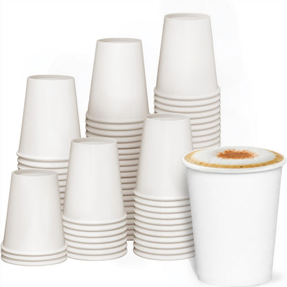 GUSTO 8 oz Disposable White Paper Cups [100 Count] Hot Coffee Cups