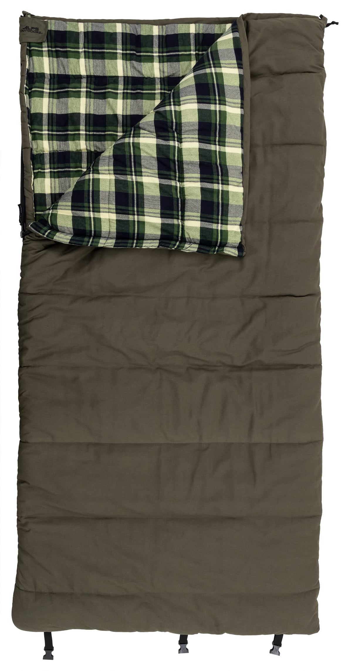 ALPS OutdoorZ Redwood -10°F Flannel-Lined Sleeping Bag with Cotton Canvas Shell, Heavy-Duty Zippers, Oversized Rectangle Design, Cold Weather Camping & Hunting Gear