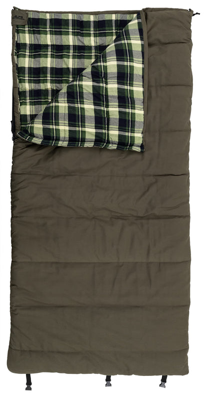 ALPS OutdoorZ Redwood -10°F Flannel-Lined Sleeping Bag with Cotton Canvas Shell, Heavy-Duty Zippers, Oversized Rectangle Design, Cold Weather Camping & Hunting Gear