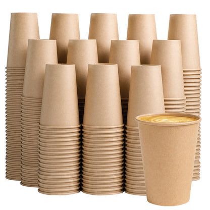 BYSNOW 300 Pack 12 oz Kraft Paper Cups, Disposable Coffee Hot Water Cups