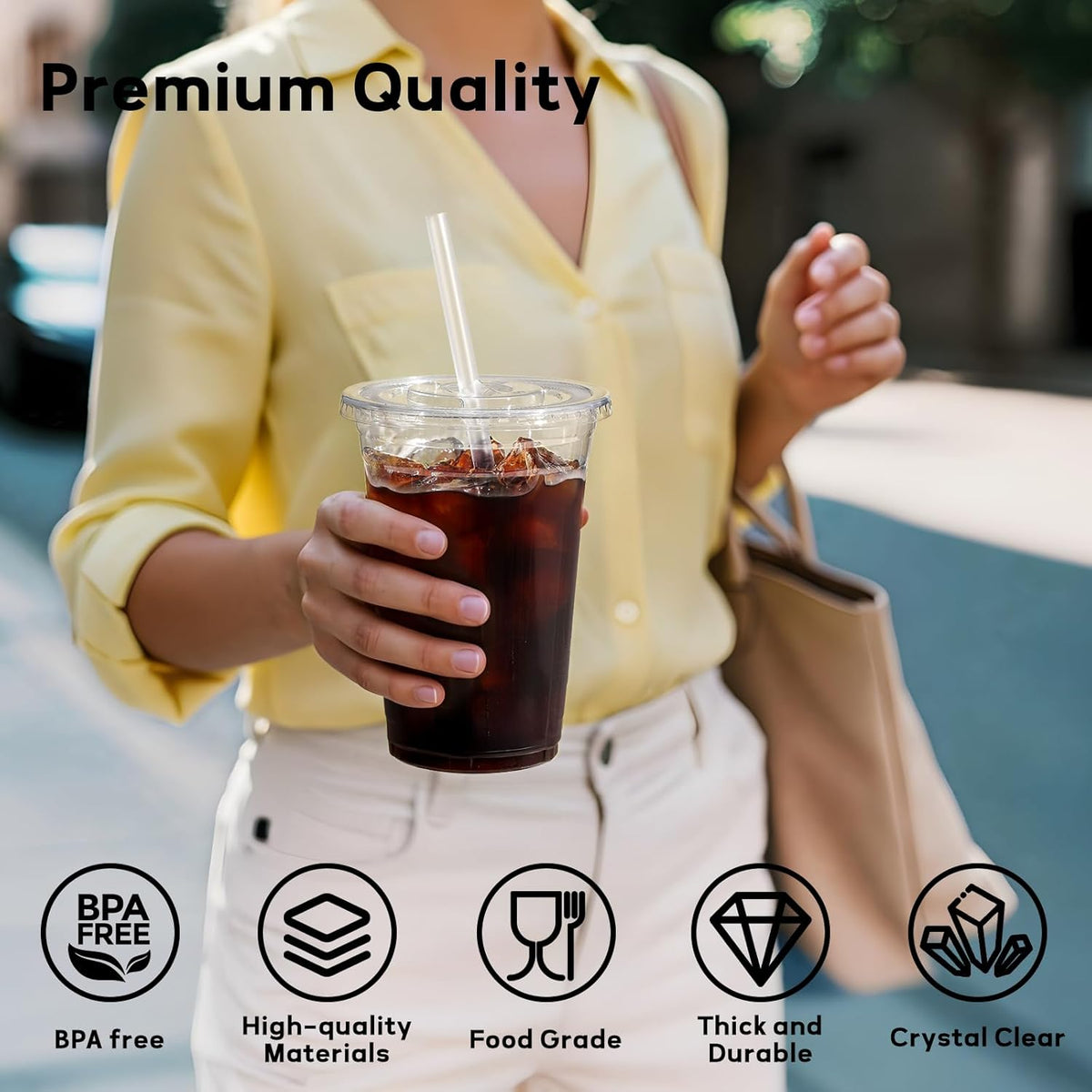 AOZITA 100 Pack - 16 oz Clear Plastic Cups with Lids and Straws, Food Safe Disposable Iced Coffee Cups for Cold Beverages, Smoothies, Iced Coffee, Leak-Proof, BPA-Free