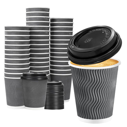 Lamosi 50 Pack 12 oz Insulated Disposable Coffee Cups With Lids