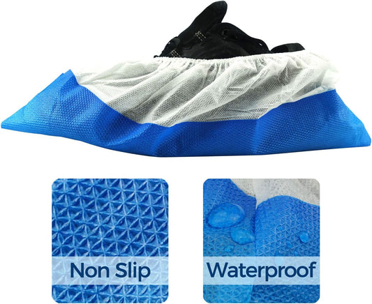 OhanaPro Premium Disposable Non Slip Boot & Shoe Covers - Pack of 50 - Waterproof Double Layer Bottom - Extra Thick, Durable, Recyclable - One Size Fits Most
