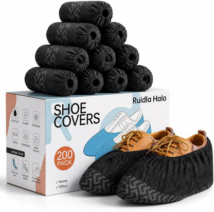 200 Pack XL Shoe Covers Disposable Non Slip - Heavy Duty Waterproof Shoe Covers & Booties for Shoes Covers - Durable Shoe Covers for Indoors Reusable Quality, Fits US Men’s Size 13 & Work Boots
