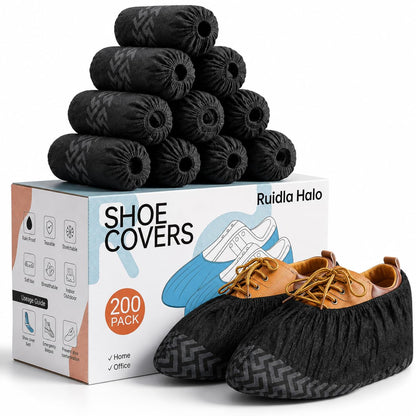 200 Pack XL Shoe Covers Disposable Non Slip - Heavy Duty Waterproof Shoe Covers & Booties for Shoes Covers - Durable Shoe Covers for Indoors Reusable Quality, Fits US Men’s Size 13 & Work Boots