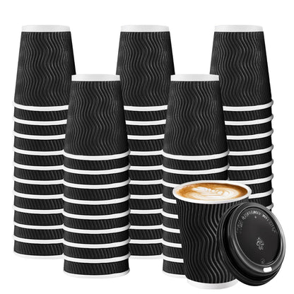 BYSNOW 100 Pack 16 oz Coffee Cups with Lids Disposable To Go Paper Cups