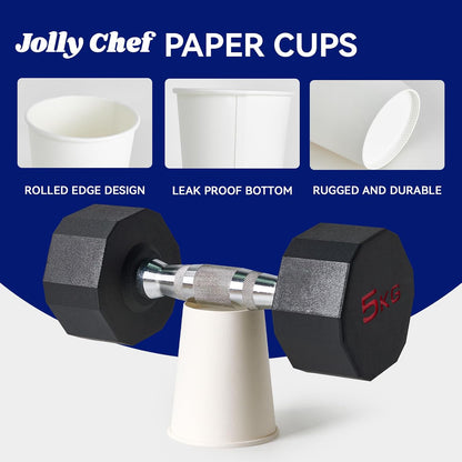 JOLLY CHEF 8 oz Paper Coffee Cups, White Beverages 400 Pack Drinking Cups