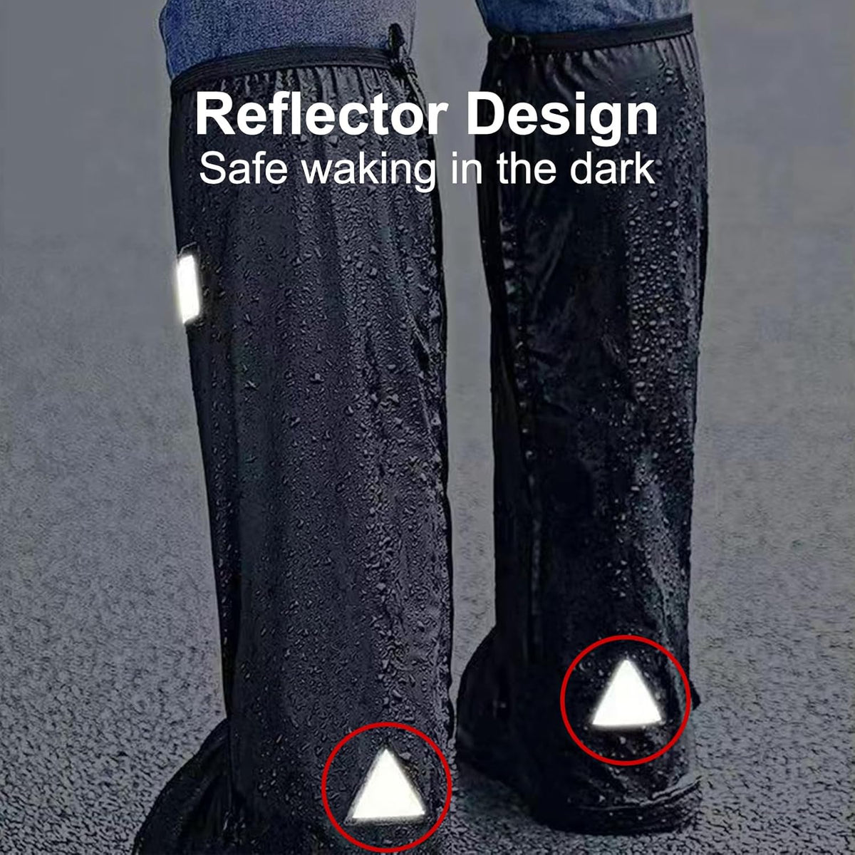 Waterproof Shoe Covers, Reusable & Foldable Rain Boot Shoe Cover with Zipper, Non-Slip, Reflector, Men Women Rain Gear, Black