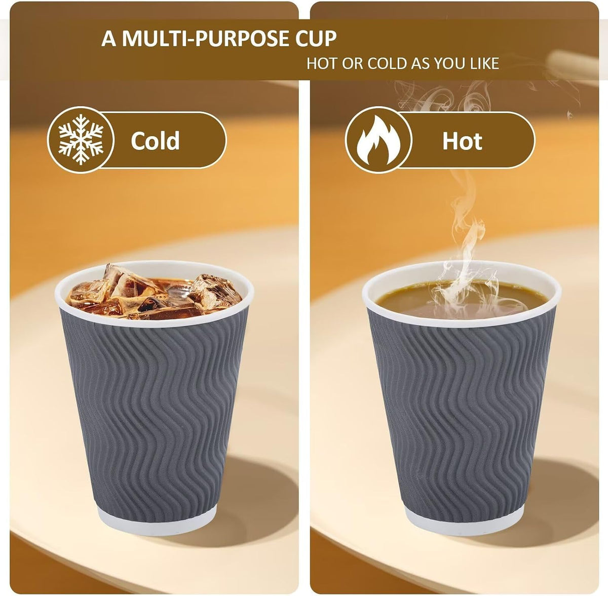 Clawsoff 100 Pack 12 oz Coffee Cups with Lids Disposable Paper Cups Gray
