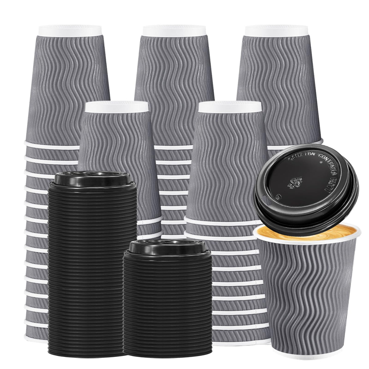 BYSNOW 100 Pack 16 oz Paper Coffee Cups with Lids Disposable for Hot Drink