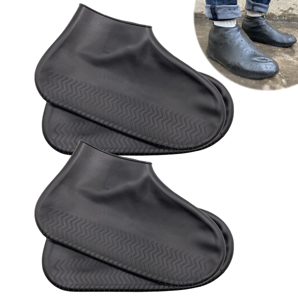 Waterproof Shoe Covers 2 Pairs, Non-Slip Reusable for Rain - Clear, L