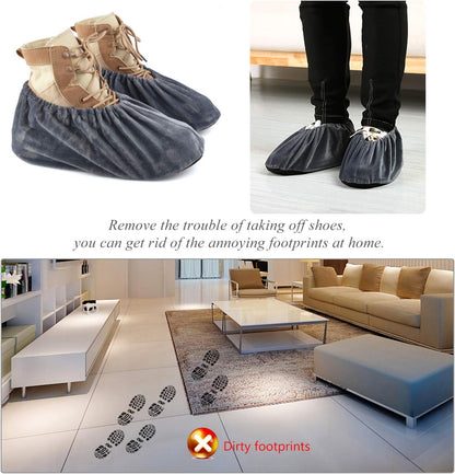 PlasMaller 5 Pairs Non Slip Washable Reusable Shoes Covers For Household Thickened Boots, Grey, XL