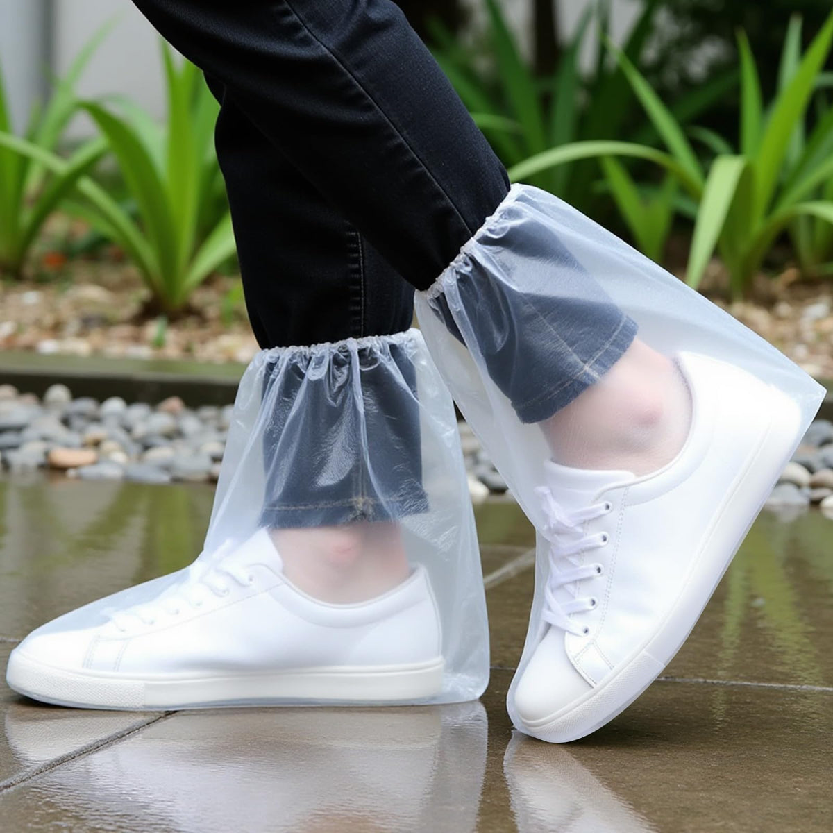 24 Pairs Disposable Waterproof Shoe Covers, Individually Packaged Transparent Plastic, Non-Slip Textured Sole, Fits US Men's 10 / Women's 10, Portable for Outdoor Rainy Days
