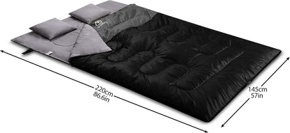 oaskys Double Sleeping Bag for Adults with 2 Pillows - Queen Size XL Waterproof Sleeping Bag for All Season Camping Hiking Backpacking 2 Person Sleeping Bags for Cold Weather & Warm