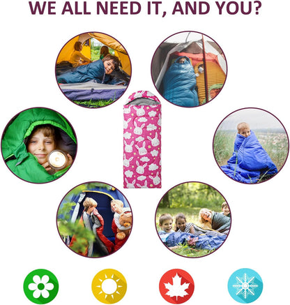 Kids Sleeping Bags - Camping Sleeping Bags with Carry Bag - Compact Sleeping Bag for Hiking, Backpacking 3 Season Warm & Cool Weather, Lightweight Waterproof Outdoor Travel for Boys Girls
