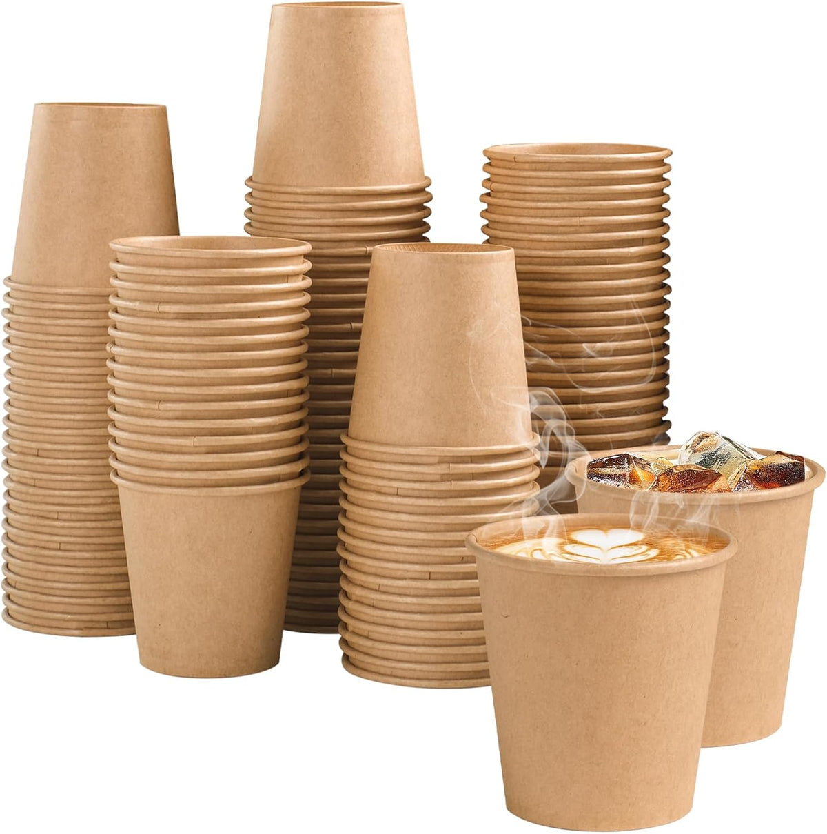 Lamosi 200 Pack 8 oz Kraft Paper Cups, Brown Disposable Paper Coffee Cups