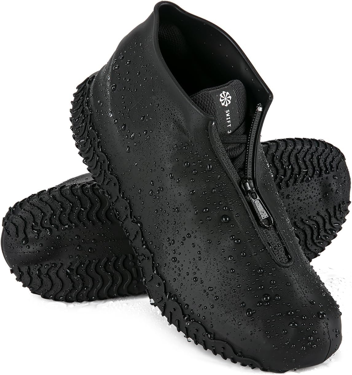 Zbyoujer Waterproof Rain Shoe Covers, Silicone Overshoes with Zipper Non-slip Galoshes for Men and Women