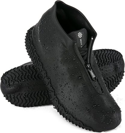 Zbyoujer Waterproof Rain Shoe Covers, Silicone Overshoes with Zipper Non-slip Galoshes for Men and Women