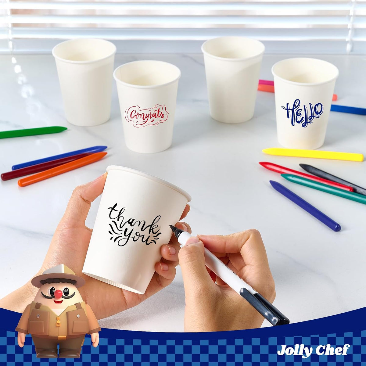 JOLLY CHEF 8 oz Paper Coffee Cups, White Beverages 400 Pack Drinking Cups