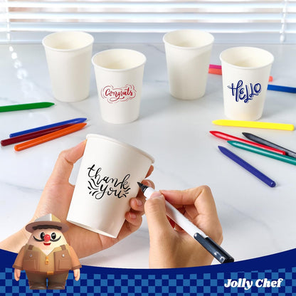 JOLLY CHEF 8 oz Paper Coffee Cups, White Beverages 400 Pack Drinking Cups