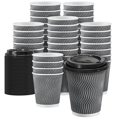 Clawsoff 100 Pack 12 oz Coffee Cups with Lids Disposable Paper Cups Gray