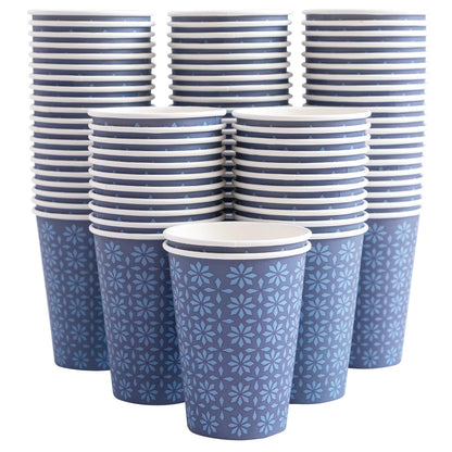 Clawsoff 300 Pack Paper Cups 8 oz Bulk Disposable Coffee Cups Navy Floral