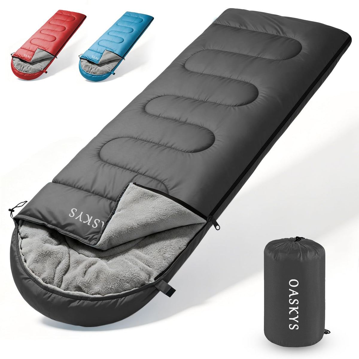 oaskys Camping Sleeping Bag - 3 Season Warm & Cool Weather - Summer Spring Fall Lightweight Waterproof for Adults Kids - Camping Essentials Gear Accessories Hiking Sleep Must Haves