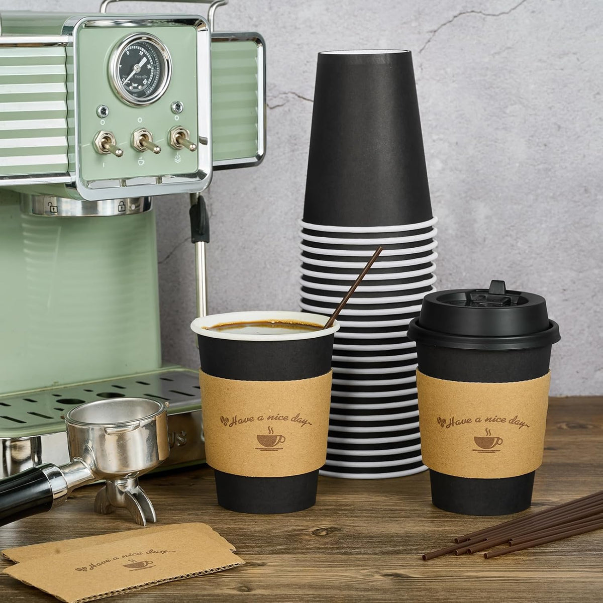 LITOPAK 100 Pack 12 oz Coffee Cups with Lids, Disposable Coffee Cups