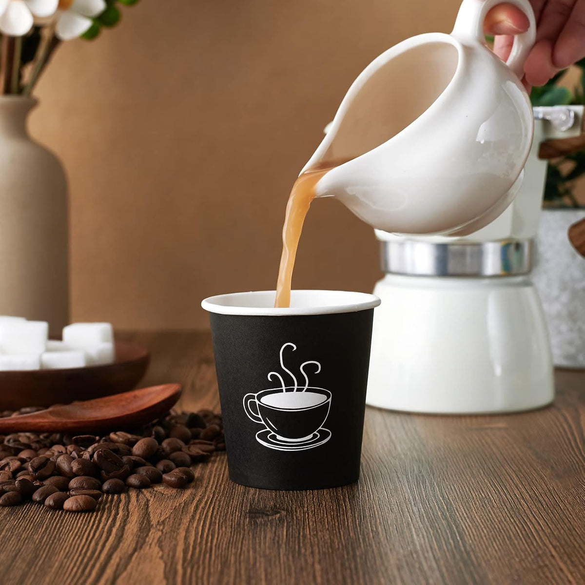 TV TOPVALUE 4 oz Espresso Paper Cups, 600 Count Small Coffee Cups, Black