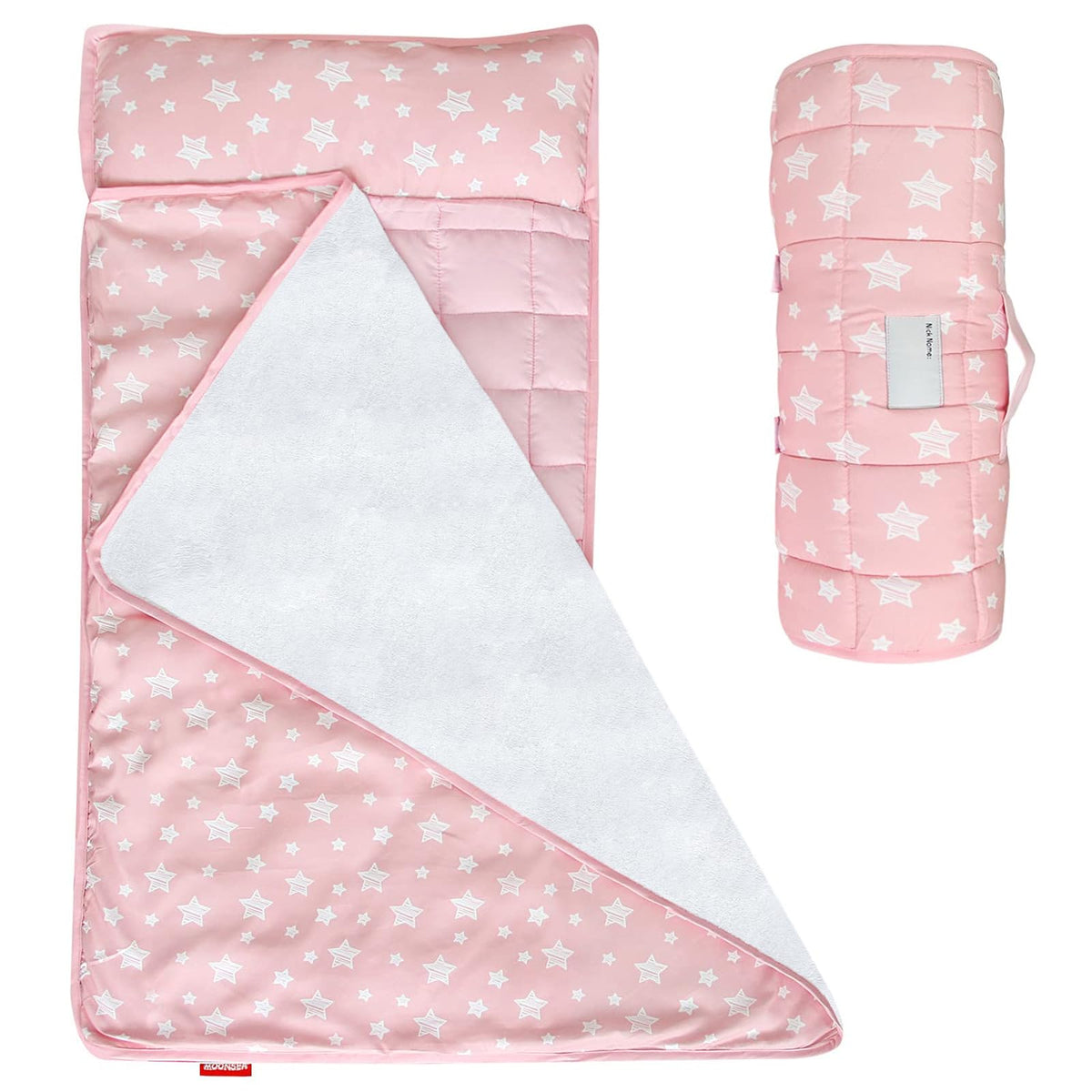 Moonsea Toddler Nap Mat with Pillow and Fleece Minky Blanket Grey