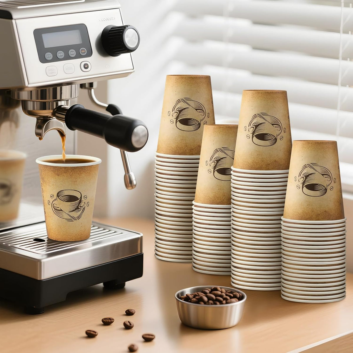 Clawsoff 300 Pack 12oz Disposable Paper Coffee Cups Retro Design
