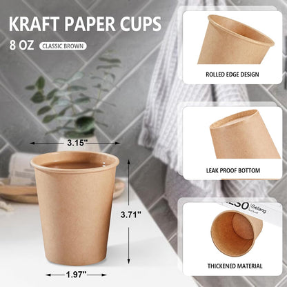 SIUQ 400 Pack 8 oz Kraft Paper Cups, Unbleached Disposable Coffee Cups