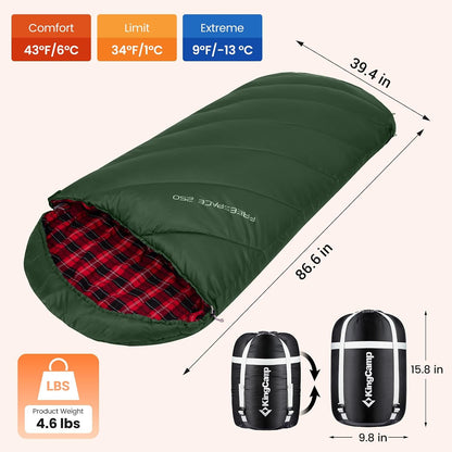KingCamp Sleeping Bag for Adults Big & Tall 100% Flannel Sleeping Bag