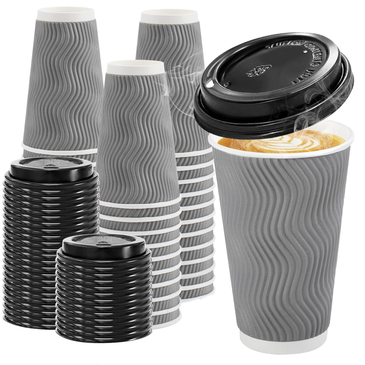 Clawsoff 100 Pack 12 oz Coffee Cups with Lids Disposable Paper Cups Gray