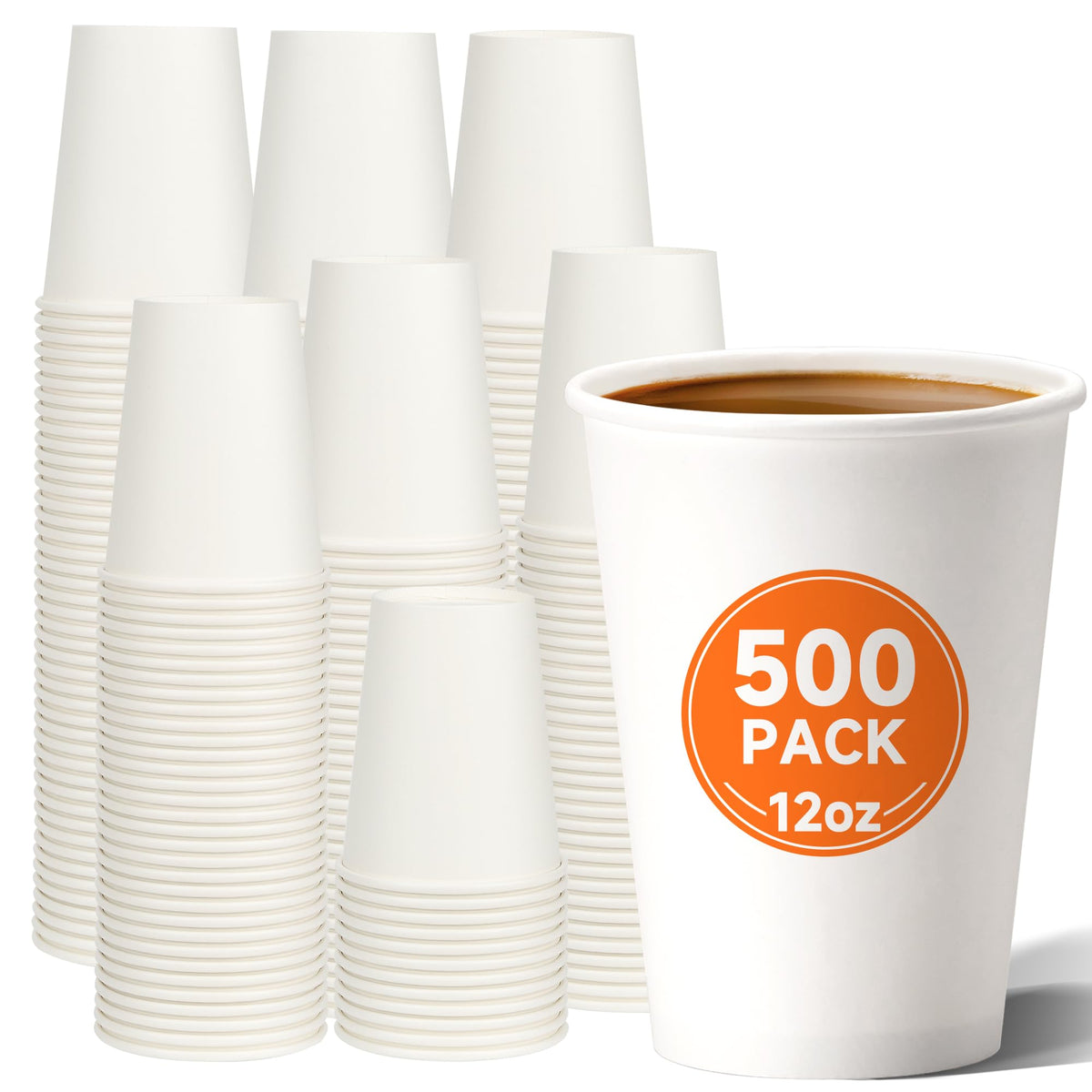 METAPRINT 100 Pack 12 oz Disposable Coffee Cups with Lids and Sleeves,White