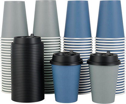 LITOPAK 100 Pack 12 oz Disposable Paper Coffee Cups with Lids