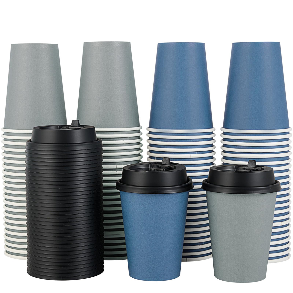 LITOPAK 100 Pack 12 oz Disposable Paper Coffee Cups with Lids