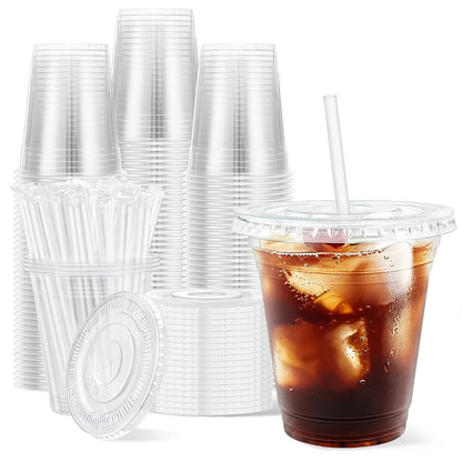 Clawsoff 100 Pack 20 oz Disposable Clear Plastic Cups with Lids and Straws