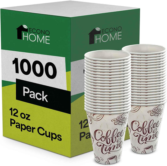 EconoHome 12 oz 1000 Pack Disposable Coffee Paper Cups - Paper Cups for Hot and Cold Drinks, Tea, Water, and Juice